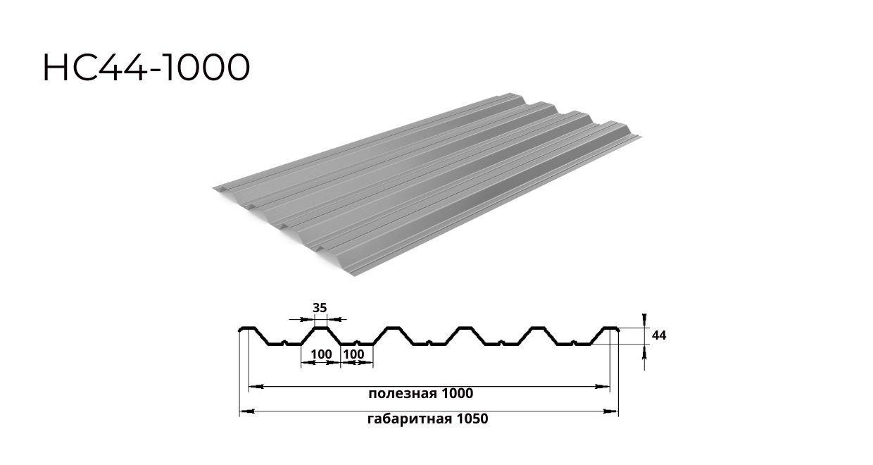 профнастил НС44 0,8х1000 оцинкованный