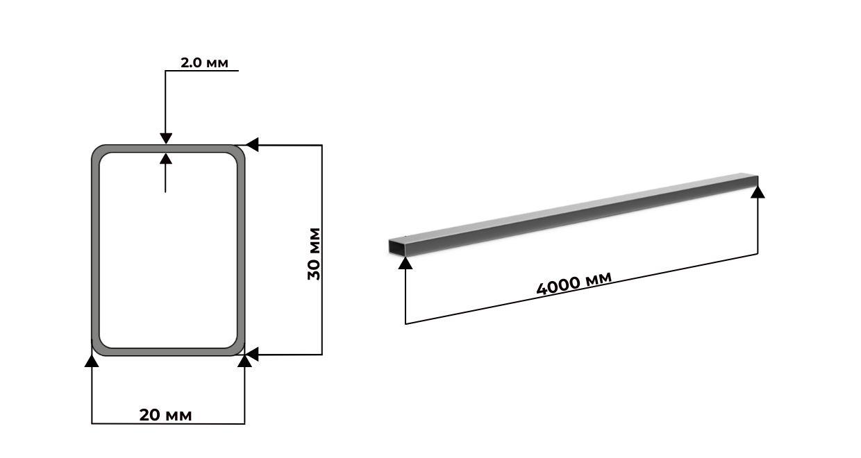 труба алюминиевая прямоугольная 30x20x2 АД31Т1