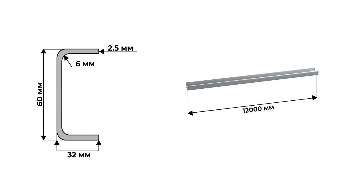 Швеллер гнутый 60x32x2.5