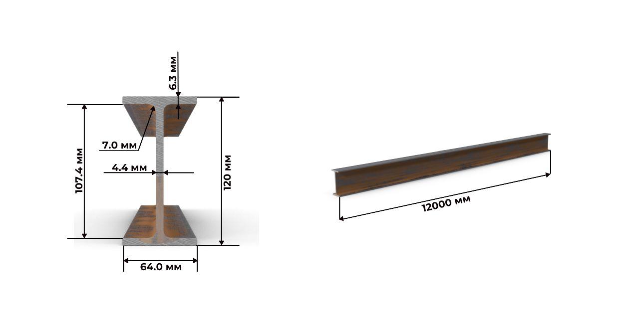 Двутавровая балка 12 Б2 ГОСТ Р 57837 АСЧМ 20-93