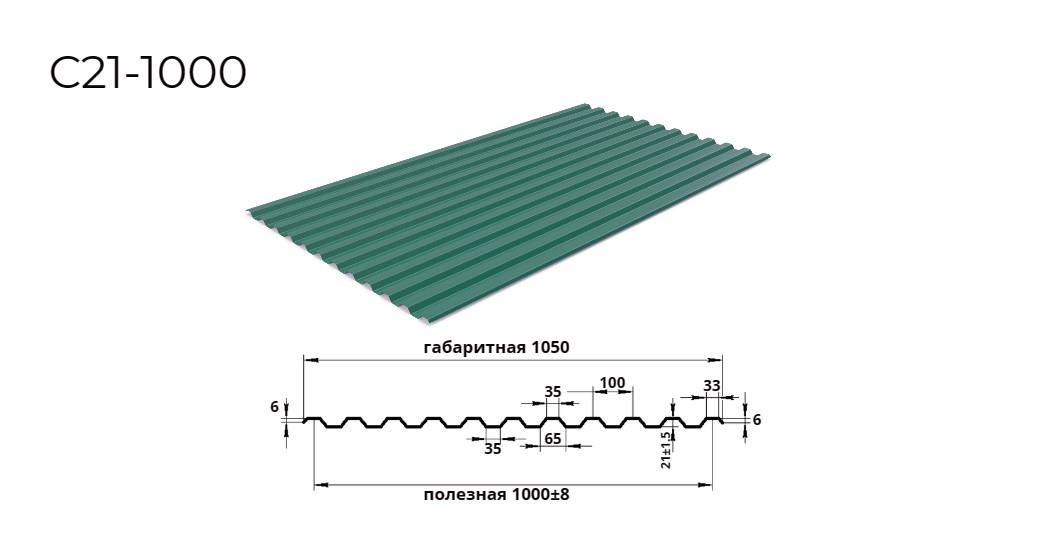 профнастил С21 0,4х1000 RAL 6005 зеленый мох