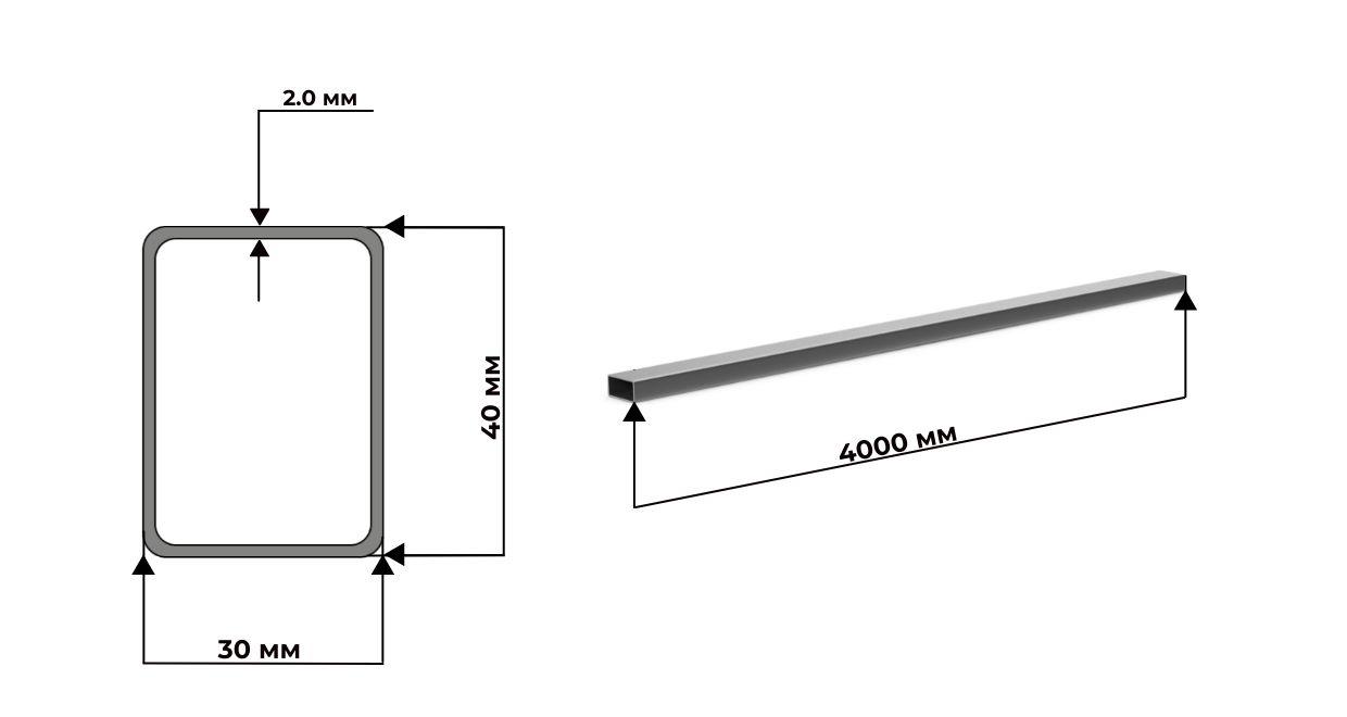 труба алюминиевая прямоугольная 40x30x2 АД31Т1