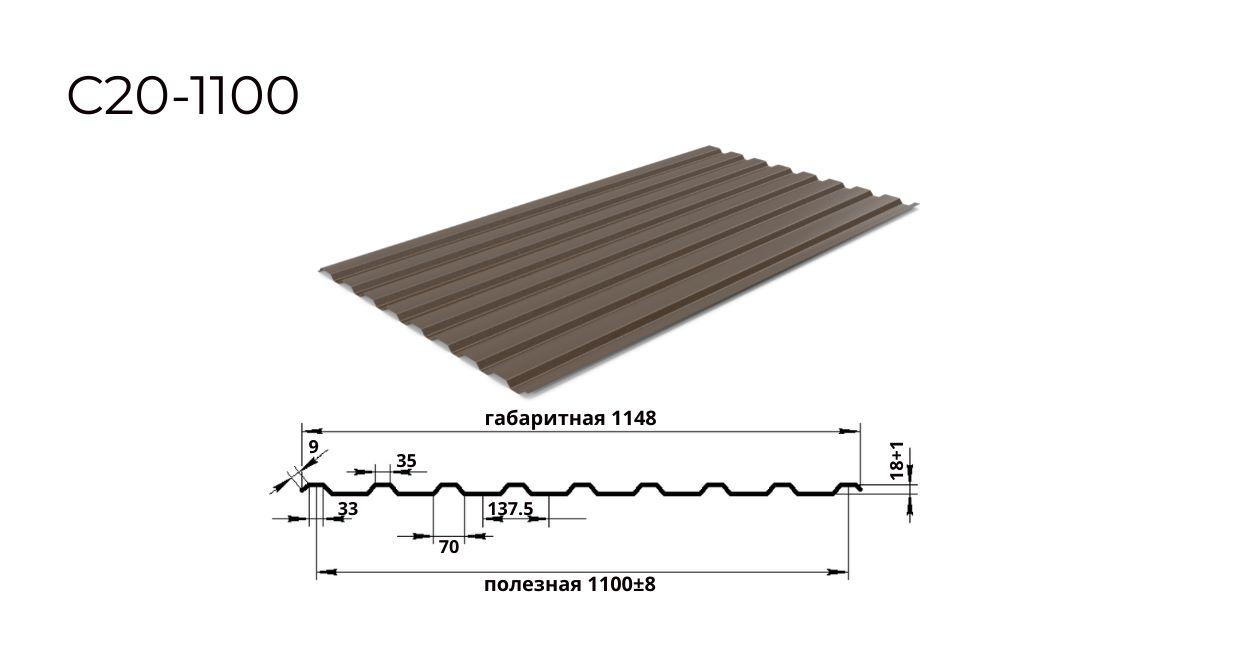 профнастил С20 0,35х1100 RAL 8017 шоколадно-коричневый