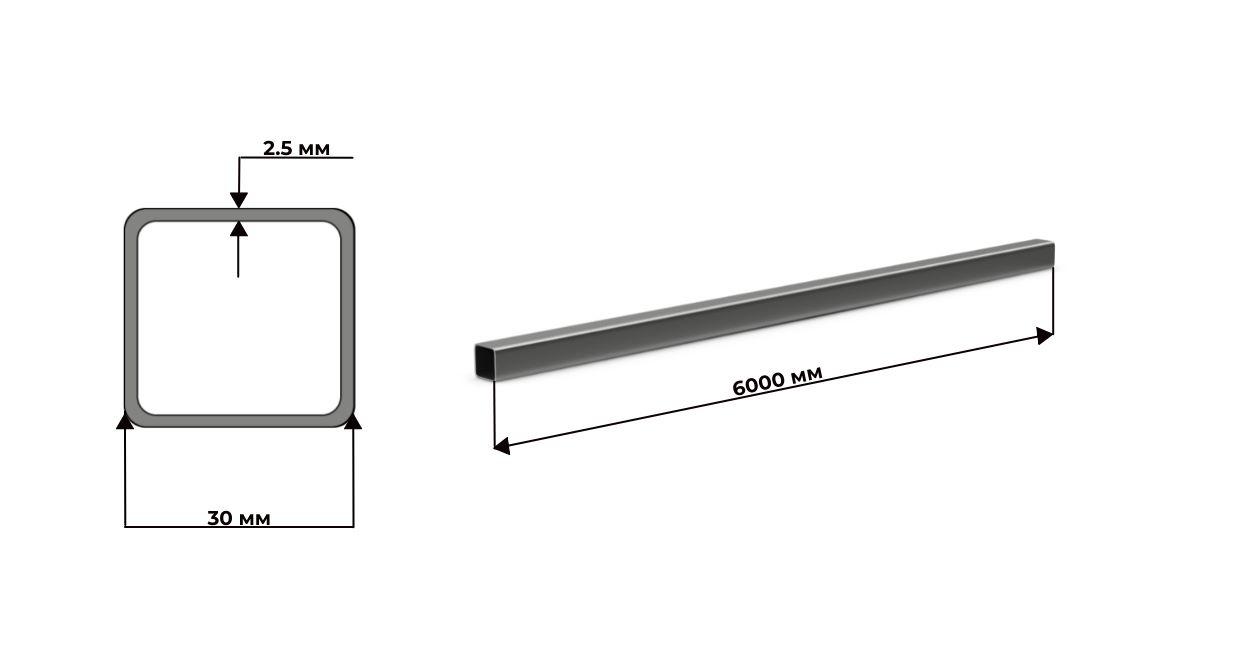 Труба профильная квадратная 30х30х2.5 дл.6м