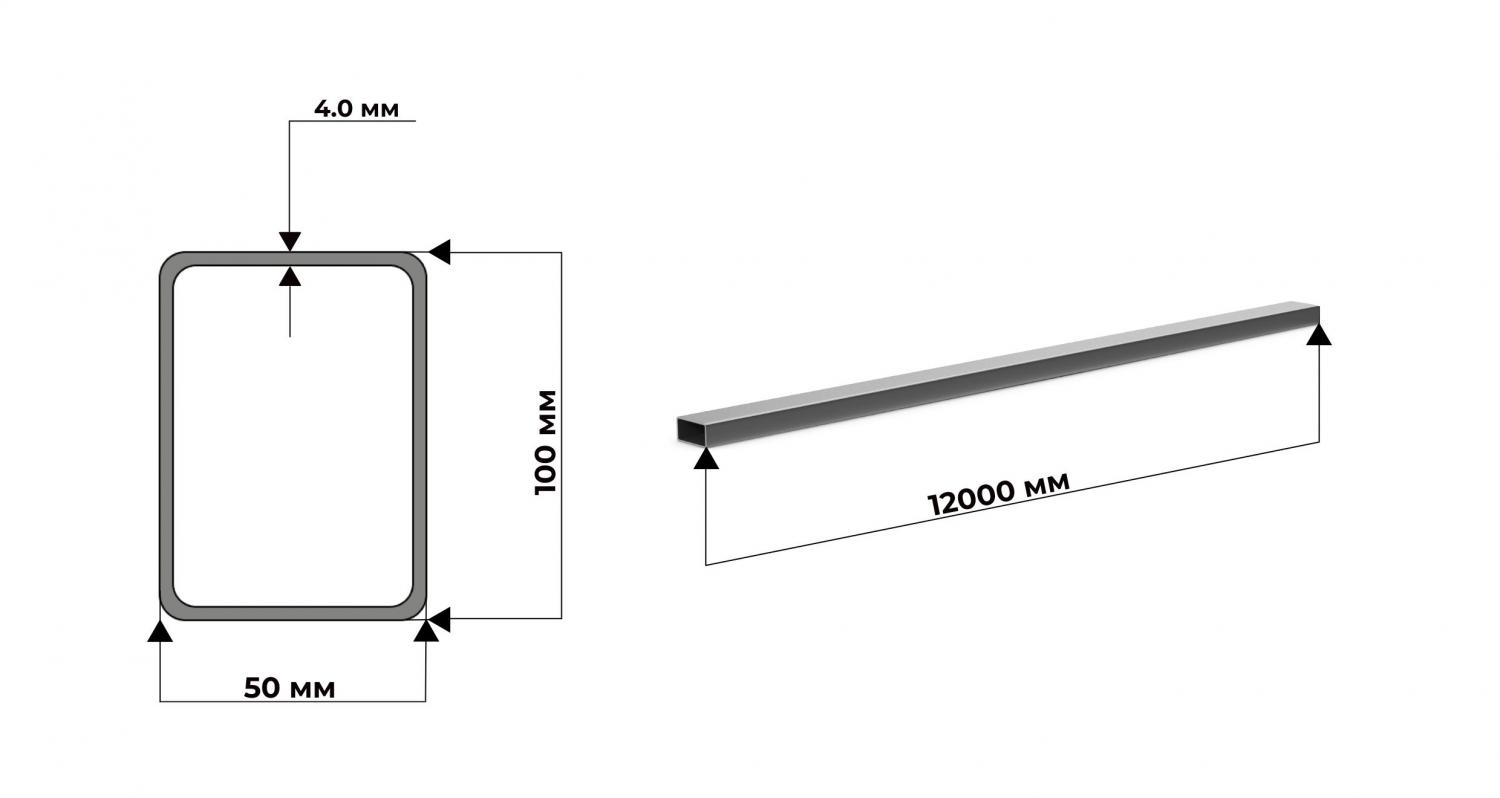Труба прямоугольная 100x50x4 09Г2С дл.12м